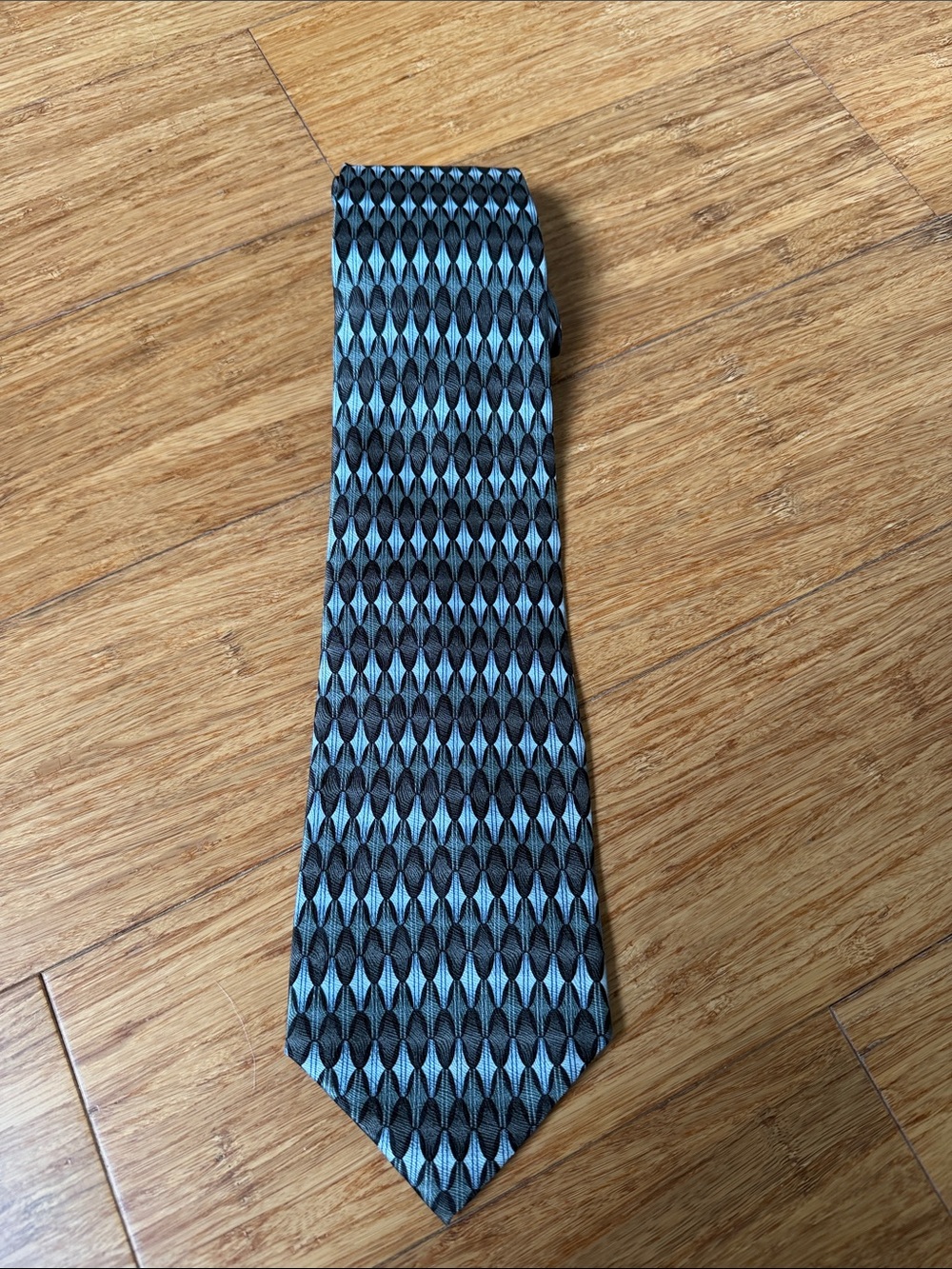 (1T) Louis Roth 100% Silk Handmade Geometric Blue Gray Brown Men’s Necktie